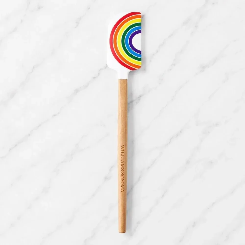 Williams Sonoma Pride Rainbow Silicone Spatula Trevor Project NWT Wood Handle